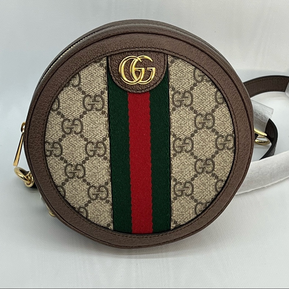 Gucci Brown Mini GG Supreme Ophidia Round Backpack
